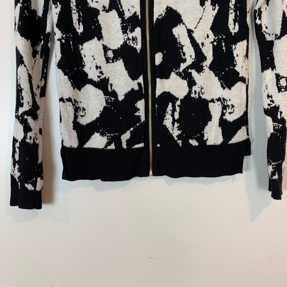 H&M Black White Full Back Zipper Sweater Abstract Paintbrush XS Extra Small - Picture 3 of 8